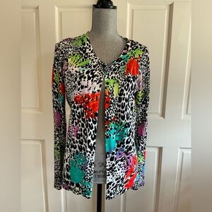 Vibrant Tropical Print Cardigan - Black & Multicolor
